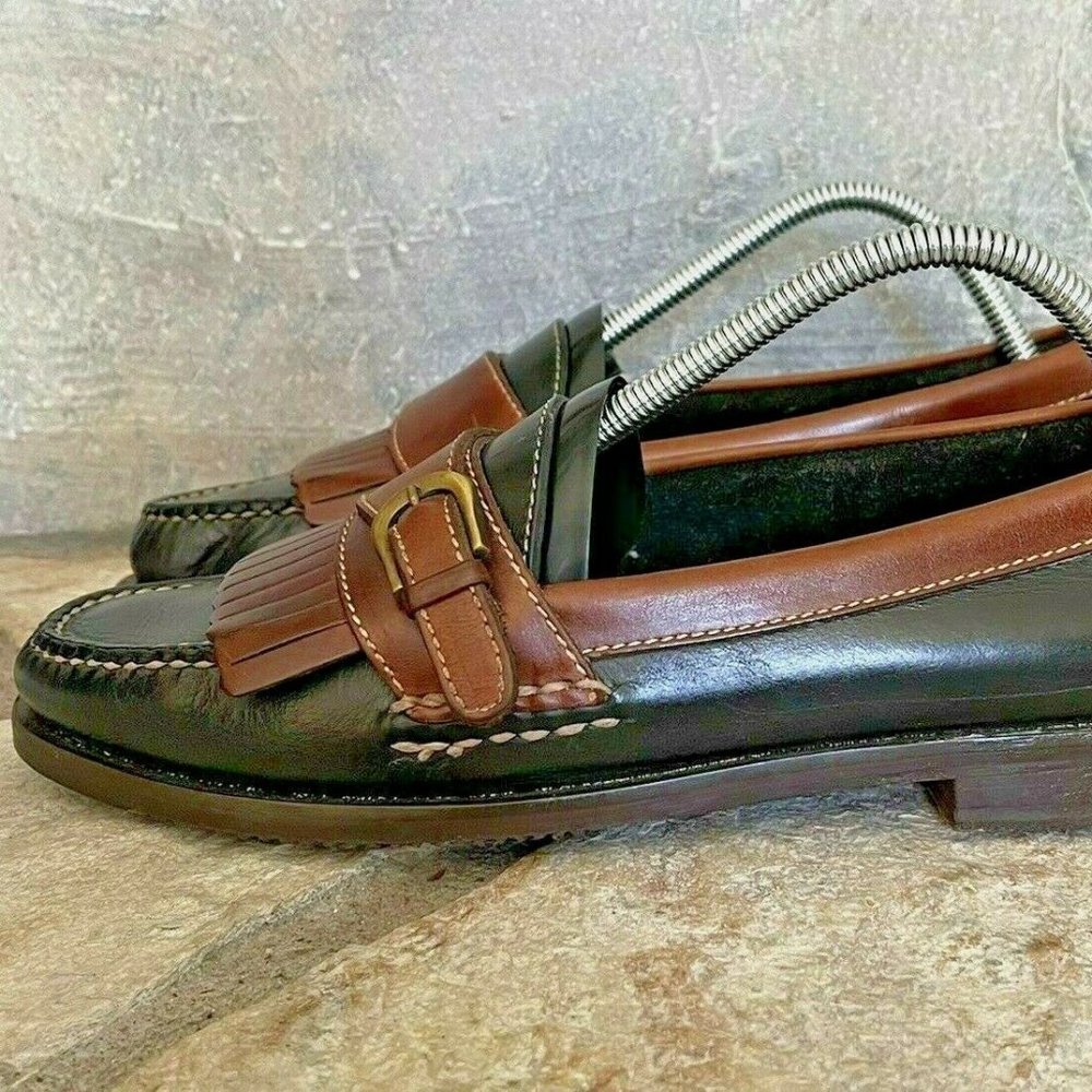 Cole Haan Monk Strap Loafer Mens 9 C03586 Pinch Buckle Fringe Two Tone Black